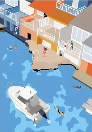 Illustration de baignade au pied des cabanons des calanques